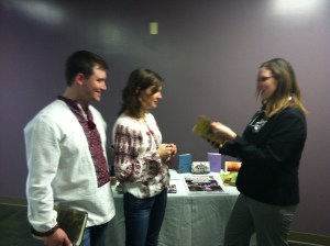 Talking to people at our info table