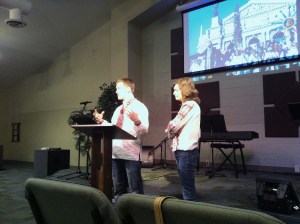 David and Katya sharing at 1st service